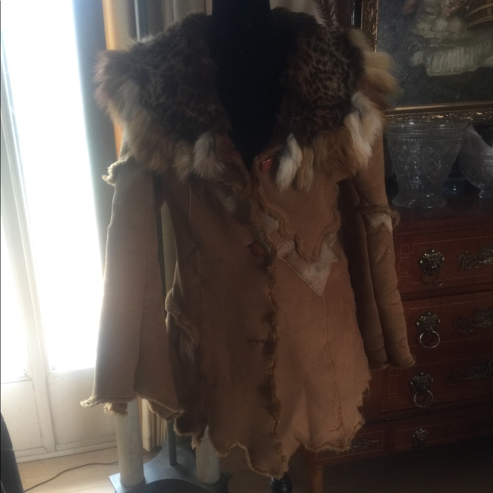 Vintage Chaleur Shearling and Fur Coat Leopard Print Fur Collar Gorgeous